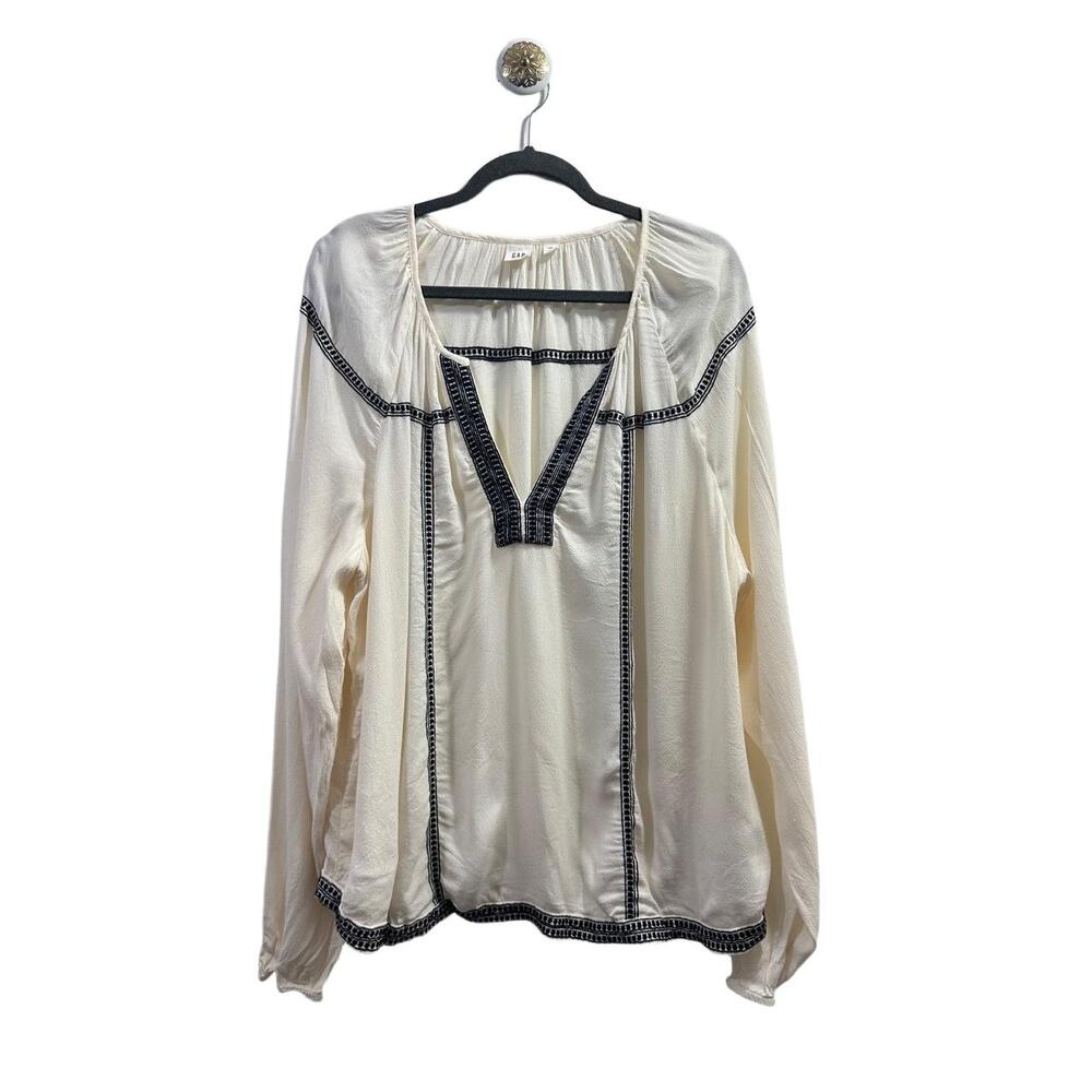GAP Blouse Womens Size XXL Snow Cap Peasant Tunic Embroidered Long Sleeve V-neck